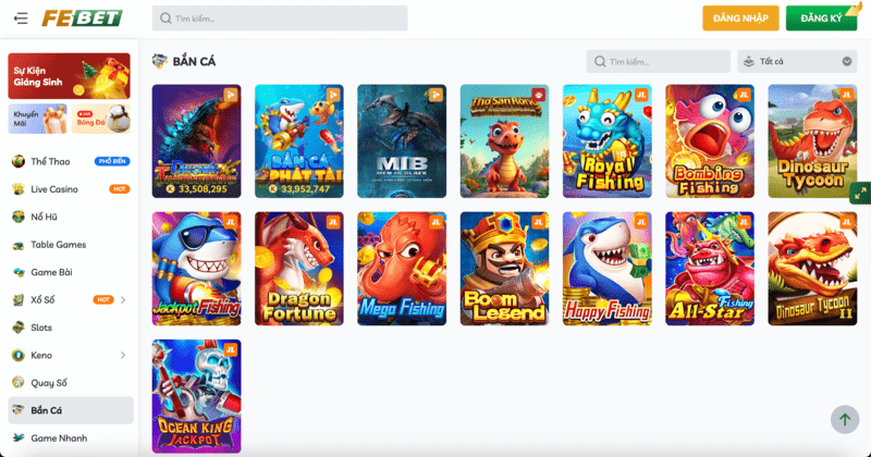 Danh sách game bắn cá đổi thưởng FEBET