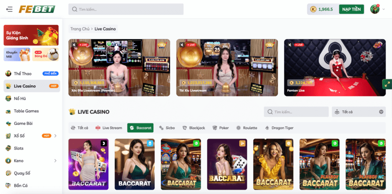 Sảnh Live Casino Febet
